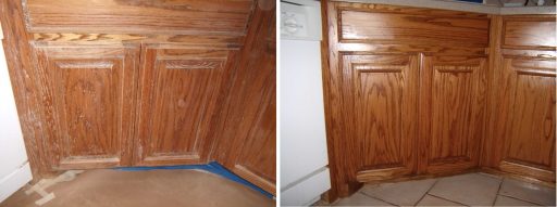 Refresh Stain on Kitchen Cabinets Before and After