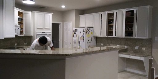 White Painted Cabinets and Gray Walls