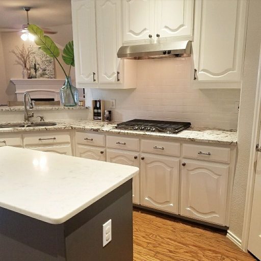 White Painted Cabinets with Accent Island
