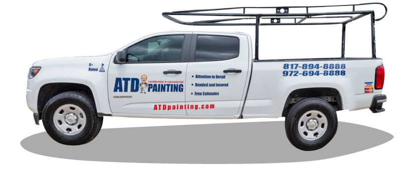 Illustration of ATD Painting truck driving across the DFW landscape